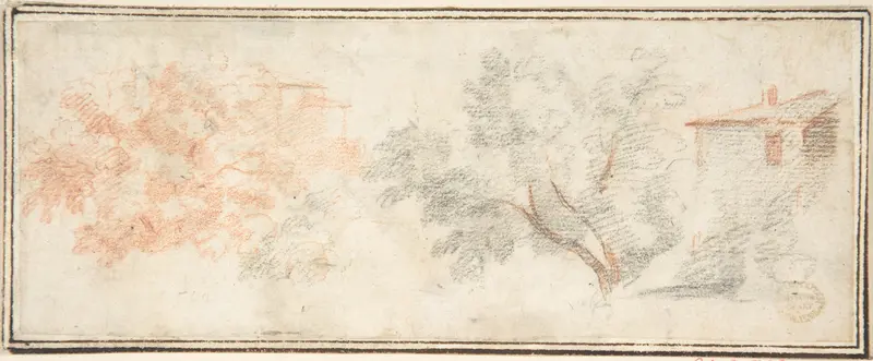 Trees and Houses Wall Art by Anonymous, Italian, Roman-Bolognese, 17th century - High-Resolution Digital Print
