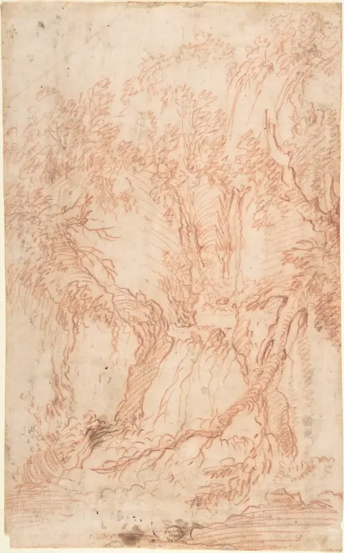 Trees and Rocks Wall Art by Anonymous, Italian, Roman-Bolognese, 17th century - High-Resolution Digital Print