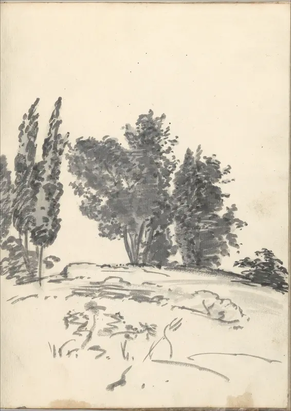 Trees, bushes and vegetation (Smaller Italian sketchbook, leaf 40 recto) Wall Art by Joseph Wright (Wright of Derby) - High-Resolution Digital Print