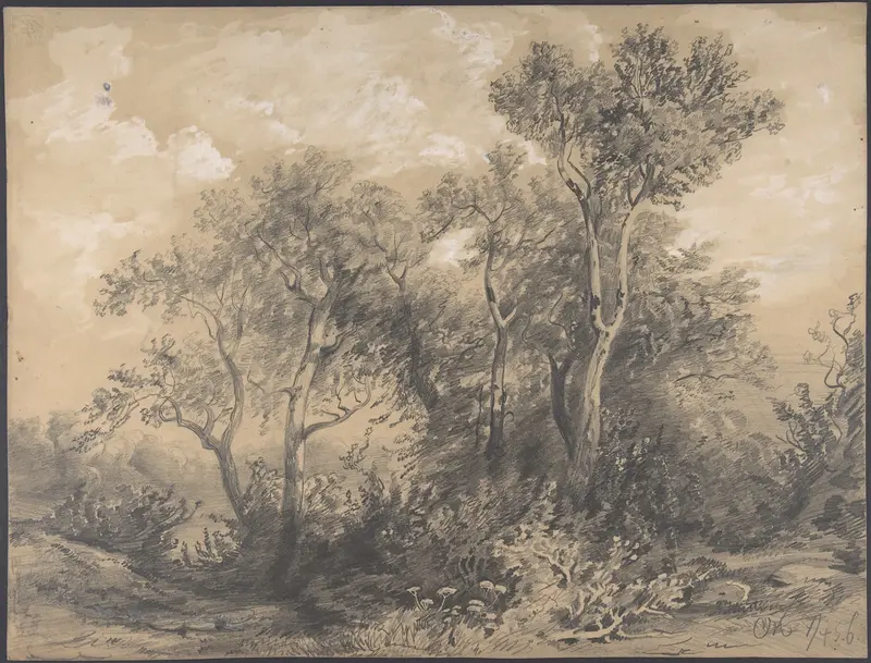 Trees (recto); Soldiers in a Wood (verso) Wall Art by Alexandre Calame - High-Resolution Digital Print