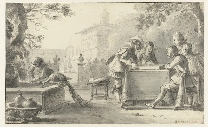 Triktrakspelers in de tuin van een kasteel Wall Art by Esaias van de Velde - High-Resolution Digital Print