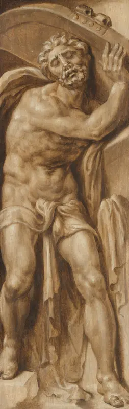 Triomf over de dood: Simson draagt de deuren van de poort van Gaza | Hercules doodt de centaur Nessus Wall Art by Maarten van Heemskerck - High-Resolution Digital Print