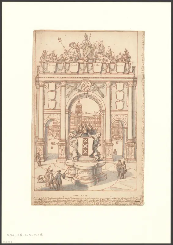 Triomfboog op de Dam, met de wapenschilden van de burgemeesters François de Vicq, Joan Corver, Jeronimo de Haze en Cornelis Munter Wall Art by anonymous - High-Resolution Digital Print
