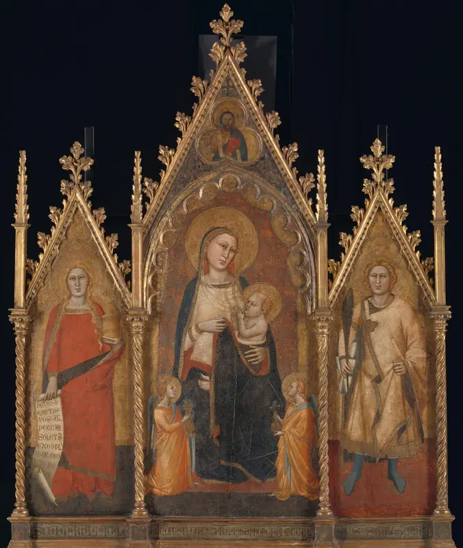 Triptych with the Virgin and Child, and Saints Mary Magdalene and Ansanus Wall Art by Andrea di Cione named Orcagna - High-Resolution Digital Print