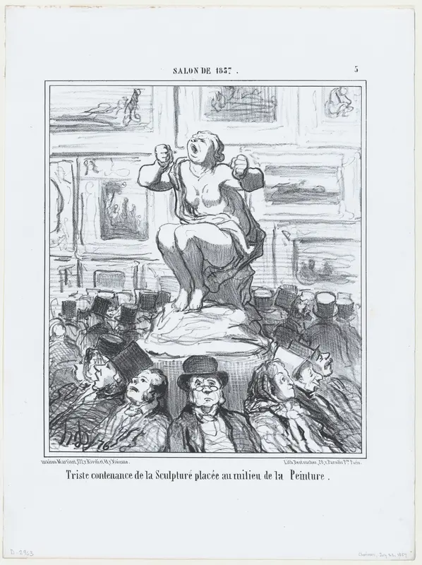 Triste contenance de la Sculpture placée au milieu de la Peinture, from Le Salon de 1857, published in "Le Charivari" Wall Art by Honoré Daumier - High-Resolution Digital Print