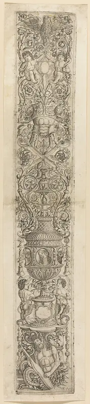 Triton and Two Infant Satyrs, plate four from Twelve Ornament Panels Wall Art by Giovanni Antonio da Brescia - High-Resolution Digital Print