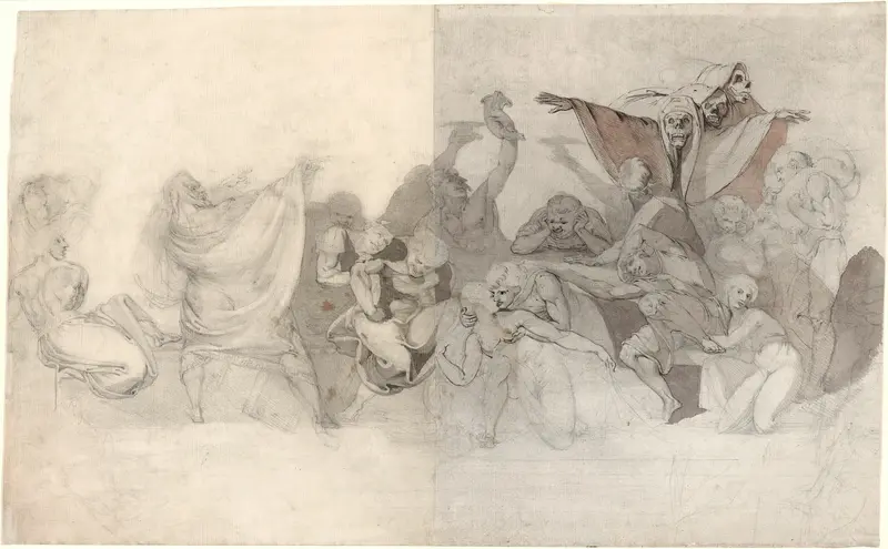Triumph of Death: Three Skeletons Invading a Bacchanal Orchestrated by a Magician or an Evil Demon Wall Art by Henry Fuseli - High-Resolution Digital Print