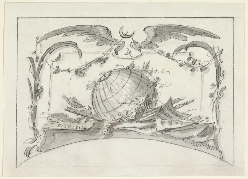 Trofee met globe en bladmuziek Wall Art by Unknown - High-Resolution Digital Print