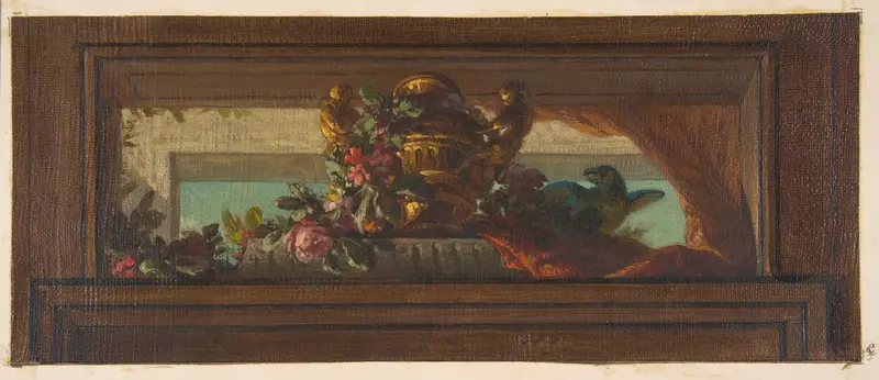 Trompe l'oeil design of birds and flowers Wall Art by Jules-Edmond-Charles Lachaise - High-Resolution Digital Print