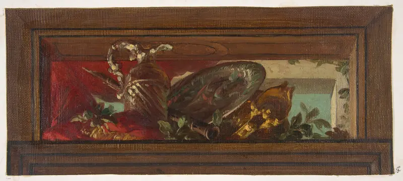 Trompe l'oeil design of ewer and clarinet Wall Art by Jules-Edmond-Charles Lachaise - High-Resolution Digital Print