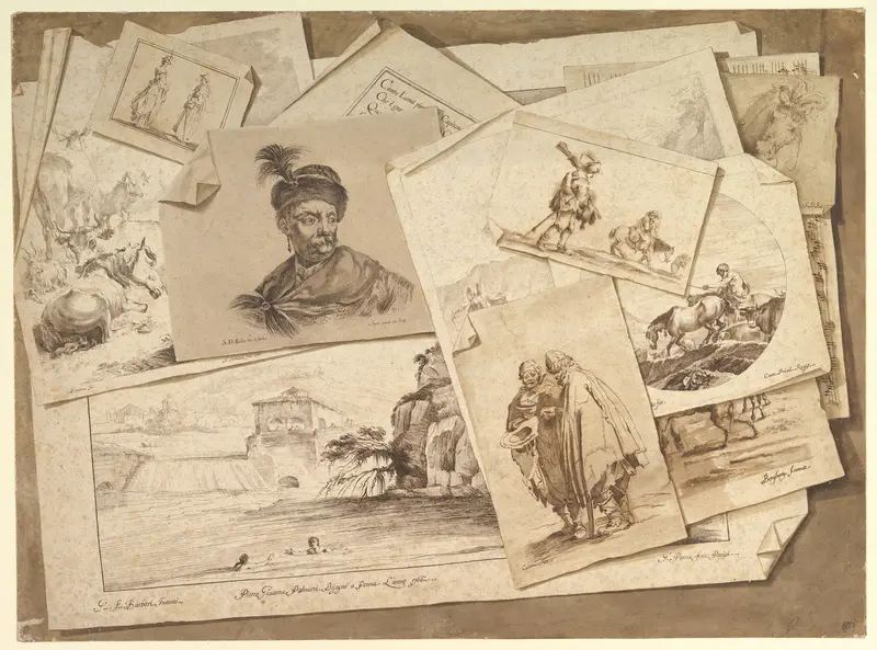 Trompe-l'Oeil Exercise: Prints on a Table Top by Pietro Jacopo Palmieri - High-Resolution Digital Print