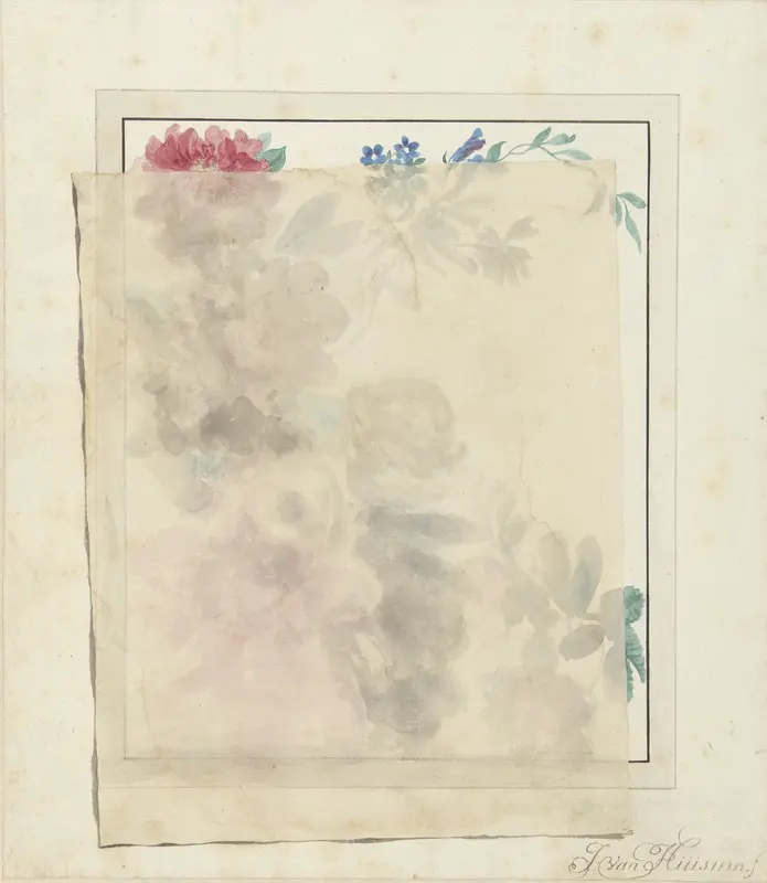 Trompe l'oeil van bloemenstilleven onder een vel vloeipapier Wall Art by Unknown - High-Resolution Digital Print