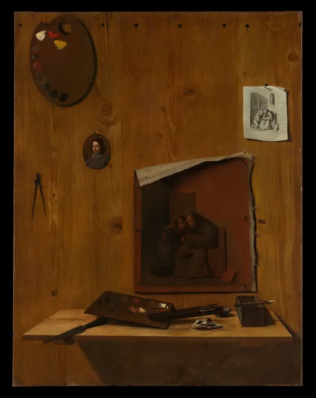 Trompe l'oeil with Palettes and Miniature Wall Art by Jean François de Le Motte - High-Resolution Digital Print