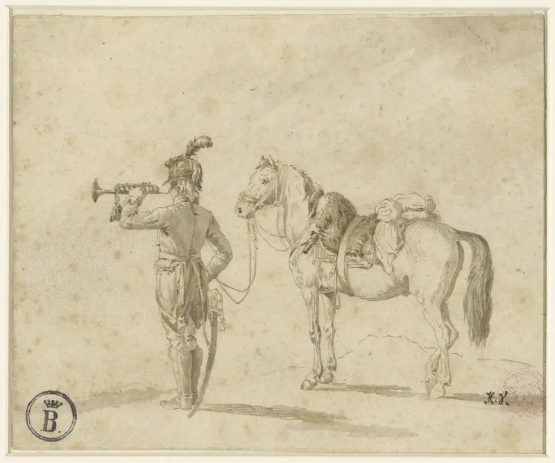 Trompetter naast paard Wall Art by Unknown - High-Resolution Digital Print