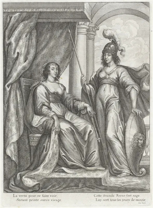 Tronende Henrietta Maria van Bourbon, koningin van Engeland Wall Art by Wenceslaus Hollar - High-Resolution Digital Print