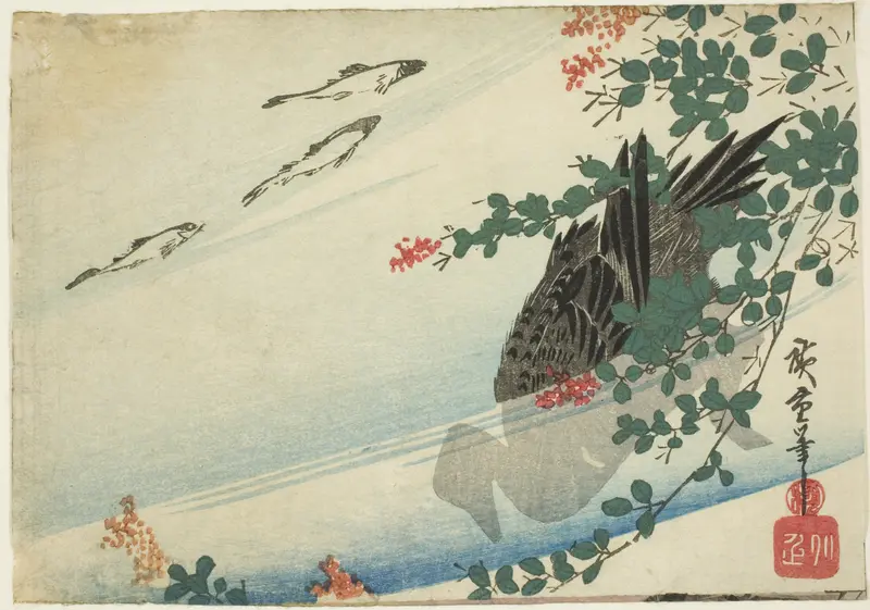 Trouts, duck, and bush clover