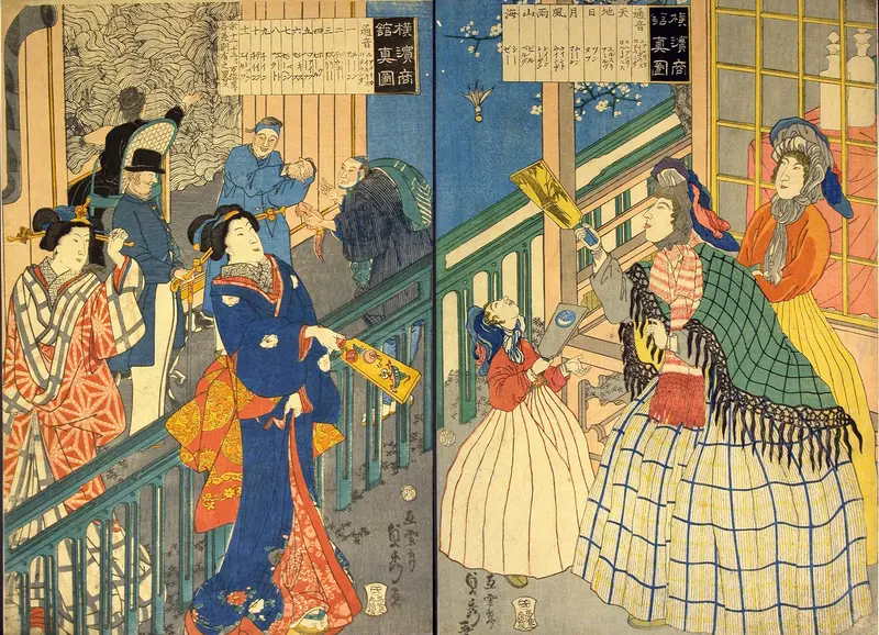 True View of a Yokohama Mercantile House (Yokohama shokan shinzu) Wall Art by Utagawa Sadahide - High-Resolution Digital Print