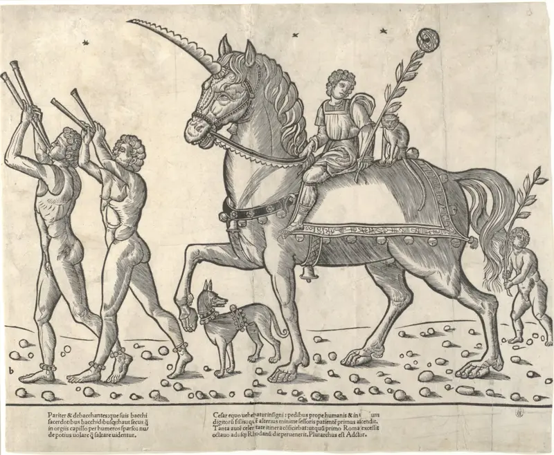 Trumpeters leading Ceasar on horseback, from "The Triumph of Caesar"
