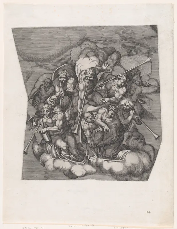 Trumpeting Angels from The Last Judgment, after Michelangelo Wall Art by Nicolas Beatrizet - High-Resolution Digital Print