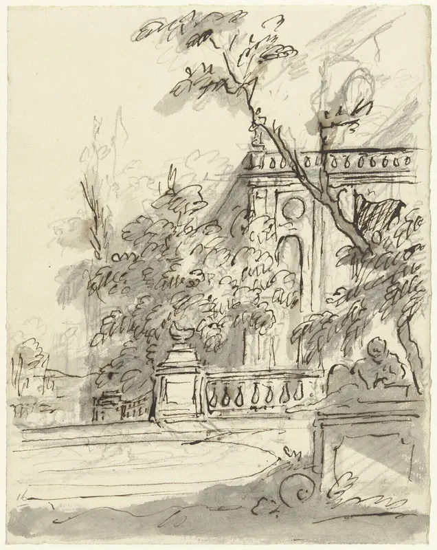 Tuingezicht met vijver en balustrade Wall Art by Unknown - High-Resolution Digital Print