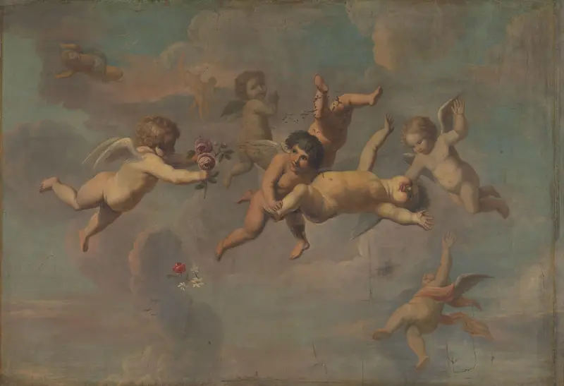 Tumbling Putti with Flowers Wall Art by anonymous - High-Resolution Digital Print