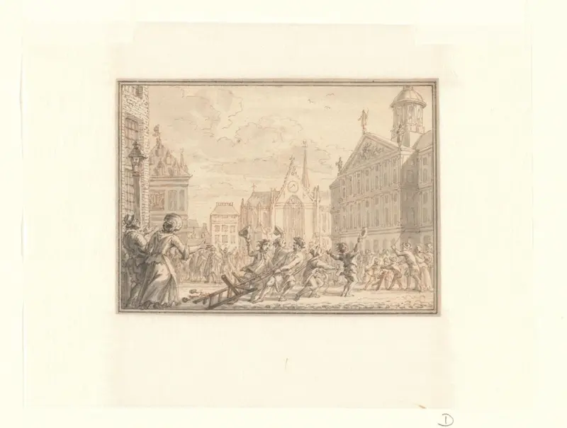 Tumult op de Dam bij de begrafenis van Daniël Raap Wall Art by Simon Fokke - High-Resolution Digital Print