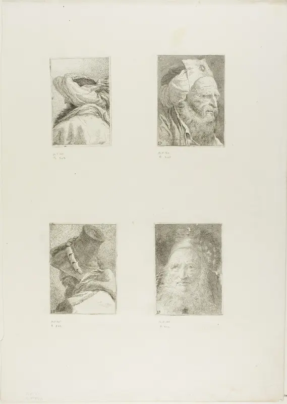 Turk Seen from Behind, Three-Quarter View of an Old Man with a Beard, Bearded Old Man with a Hat, Profile of an Old Man with a Hat Wall Art by Giovanni Domenico Tiepolo - High-Resolution Digital Print