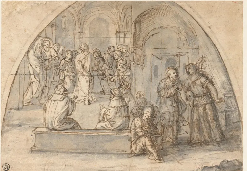 Twaalfjarige Chistus in de Tempel en de Bevrijding van Petrus Wall Art by Unknown - High-Resolution Digital Print