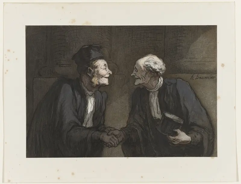 Twee advocaten drukken elkaar de hand // Deux avocats: la poignée de main