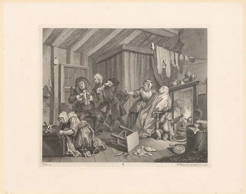 Twee artsen in discussie, met Moll Hackabout stervende in een stoel Wall Art by Unknown - High-Resolution Digital Print