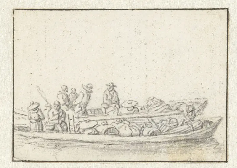 Twee beladen schuiten naast elkaar Wall Art by Herman Saftleven - High-Resolution Digital Print
