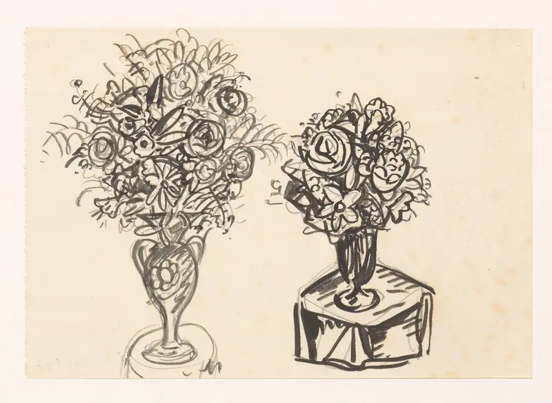 Twee bloemenvazen op tafels Wall Art by Leo Gestel - High-Resolution Digital Print