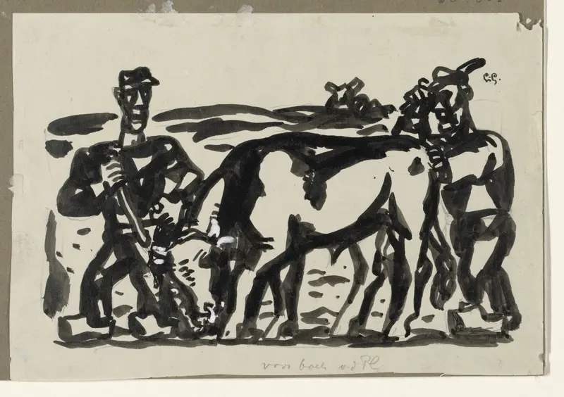 Twee boeren met een koe Wall Art by Unknown - High-Resolution Digital Print