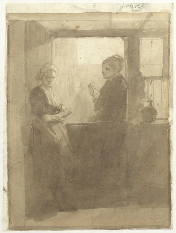Twee Brabantse vrouwen in gesprek Wall Art by Jacob Maris - High-Resolution Digital Print