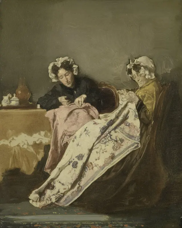 Twee dames bezig met naaiwerk Wall Art by Alexander Hugo Bakker Korff - High-Resolution Digital Print