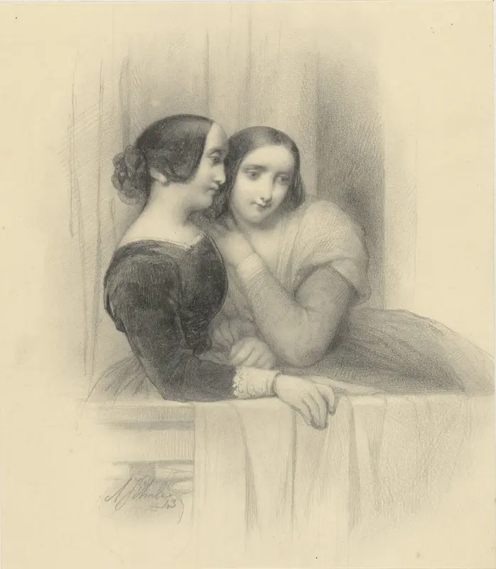 Twee dames op een balkon Wall Art by Adrianus Johannes Ehnle - High-Resolution Digital Print