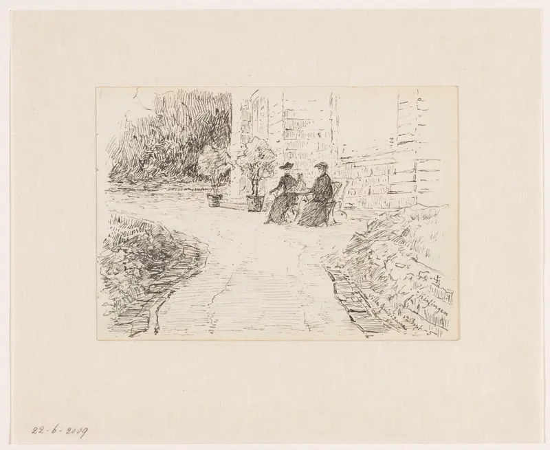 Twee dames zittend in de tuin voor de villa Quisisana te Vlissingen (?) Wall Art by Carel Nicolaas Storm van 's-Gravesande - High-Resolution Digital Print