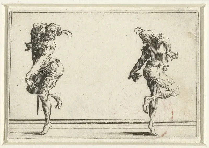 Twee dansers, de een op de linkerzijde, de ander op de rechterzijde gezien Wall Art by Jacques Callot - High-Resolution Digital Print
