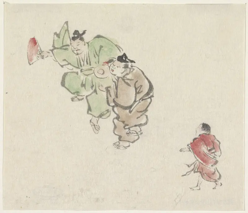 Twee dansers en een kind Wall Art by Utagawa Kuniyoshi - High-Resolution Digital Print