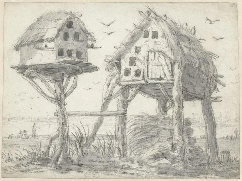 Twee duiventillen bij het water Wall Art by Cornelis Saftleven - High-Resolution Digital Print