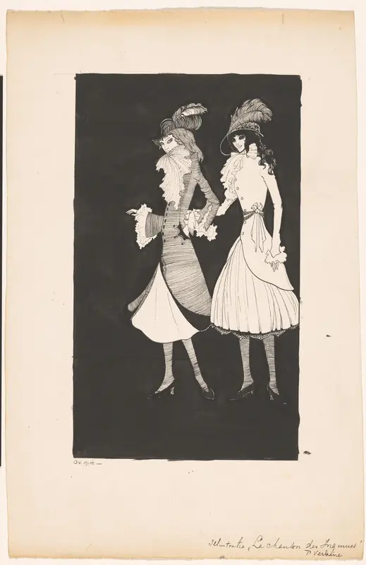 Twee elegant geklede jonge vrouwen Wall Art by Unknown - High-Resolution Digital Print