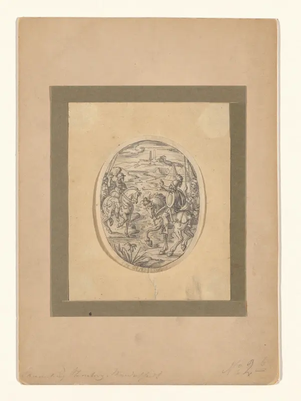 Twee elkaar begroetende Romeinse veldheren te paard Wall Art by Unknown - High-Resolution Digital Print