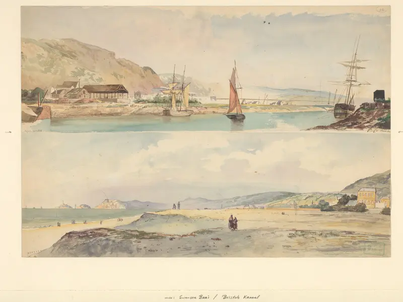 Twee Engelse kustgezichten: Canal at Swansea en Bristol Wall Art by Willem Gruyter jr. - High-Resolution Digital Print