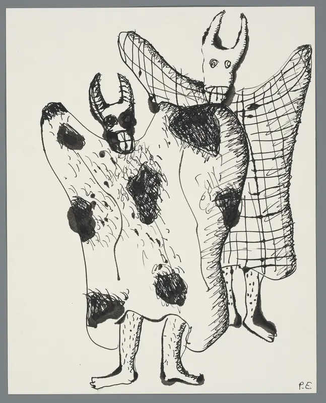 Twee figuren met koeienmaskers Wall Art by Unknown - High-Resolution Digital Print