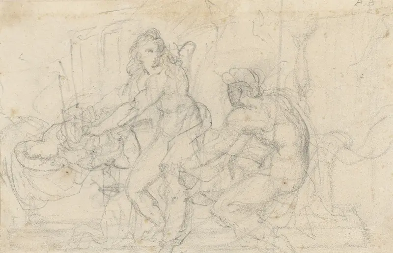 Twee figurenstudies van een zittende en een staande mannelijk naakt Wall Art by Théodore Géricault - High-Resolution Digital Print