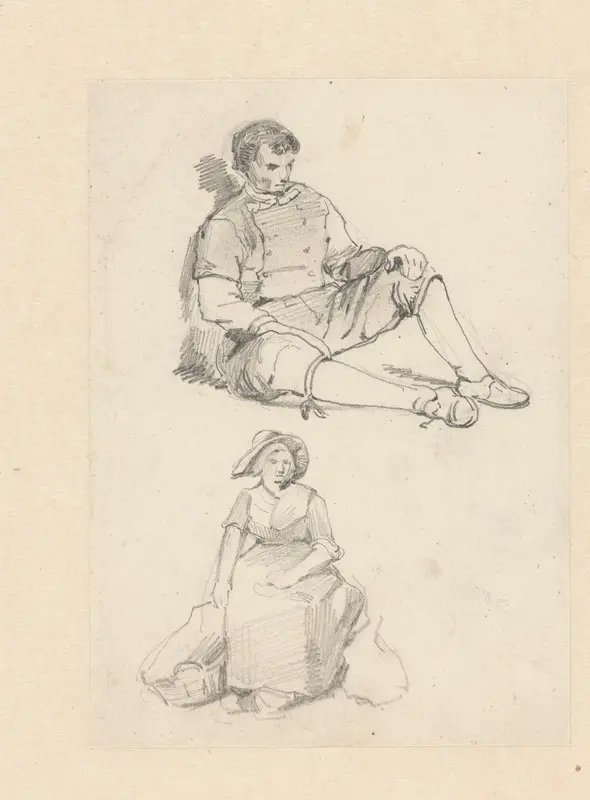 Twee figuurstudies van een zittende man en vrouw