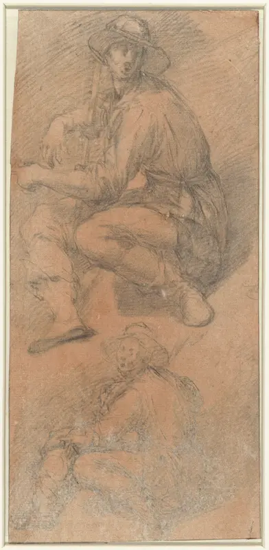 Twee figuurstudies van een zittende man Wall Art by Bernardino Poccetti - High-Resolution Digital Print