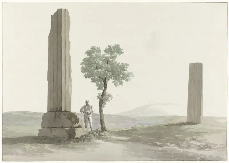 Twee fragmenten van zuilen van de tempel van Zeus Olympus op afstand van halve mijl van rivier Anapus Wall Art by Louis Ducros - High-Resolution Digital Print