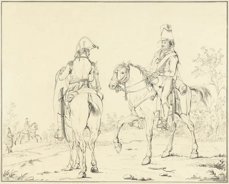 Twee franse cavaleristen te paard Wall Art by Johannes Vinkeles - High-Resolution Digital Print