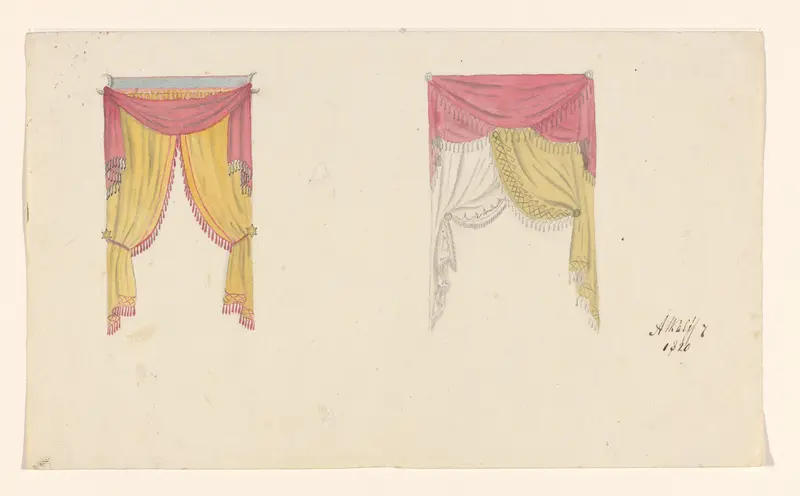 Twee gedrapeerde dubbele gordijnen Wall Art by Unknown - High-Resolution Digital Print